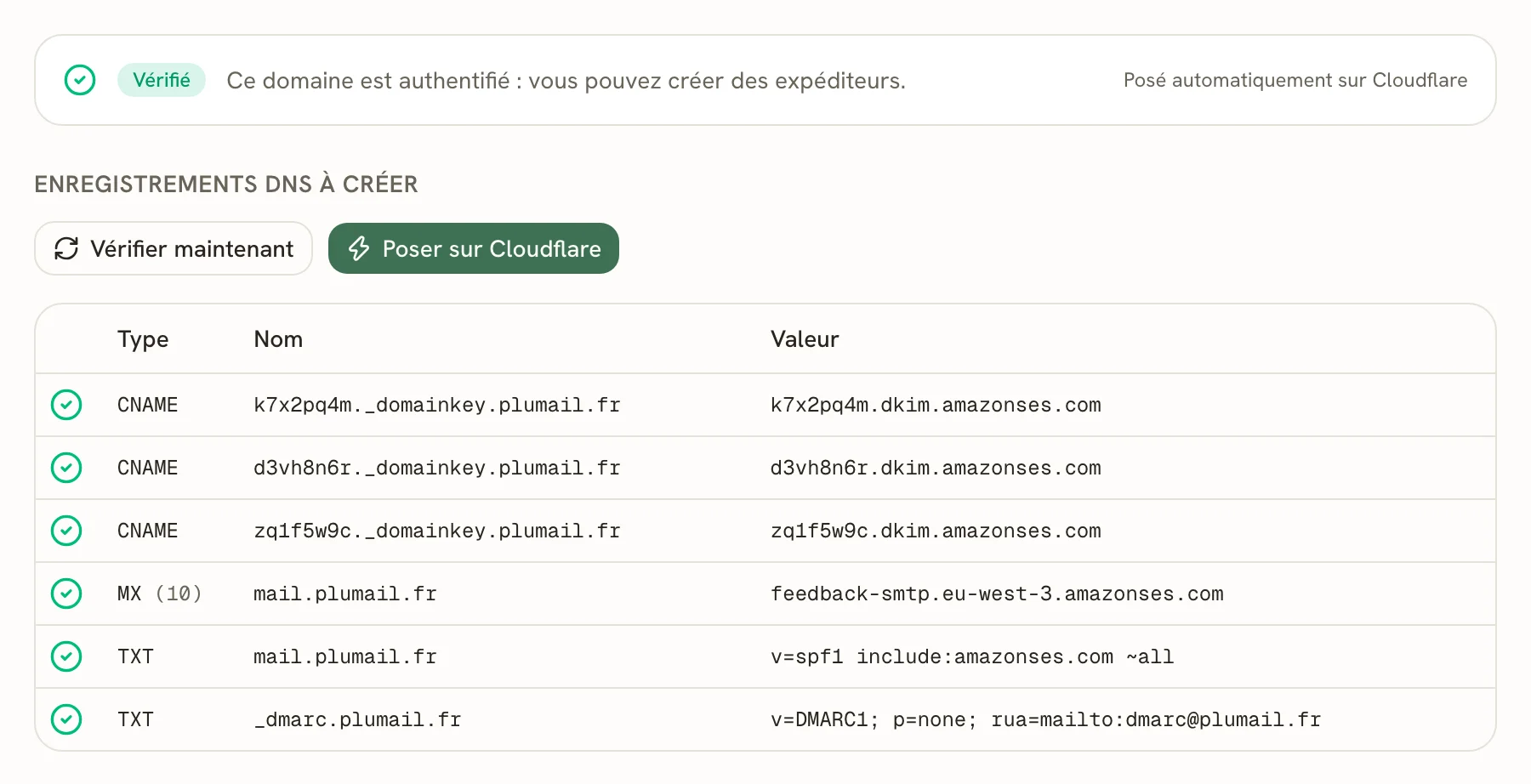 La page Domaines d'envoi