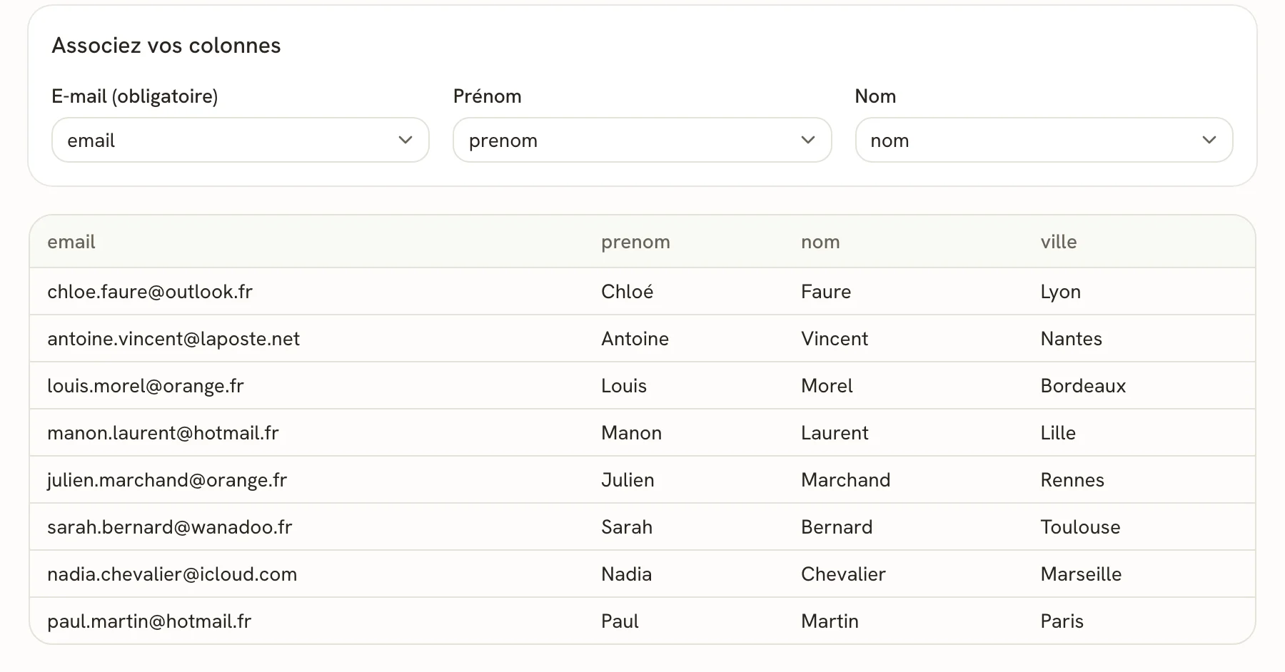 L'assistant d'import CSV