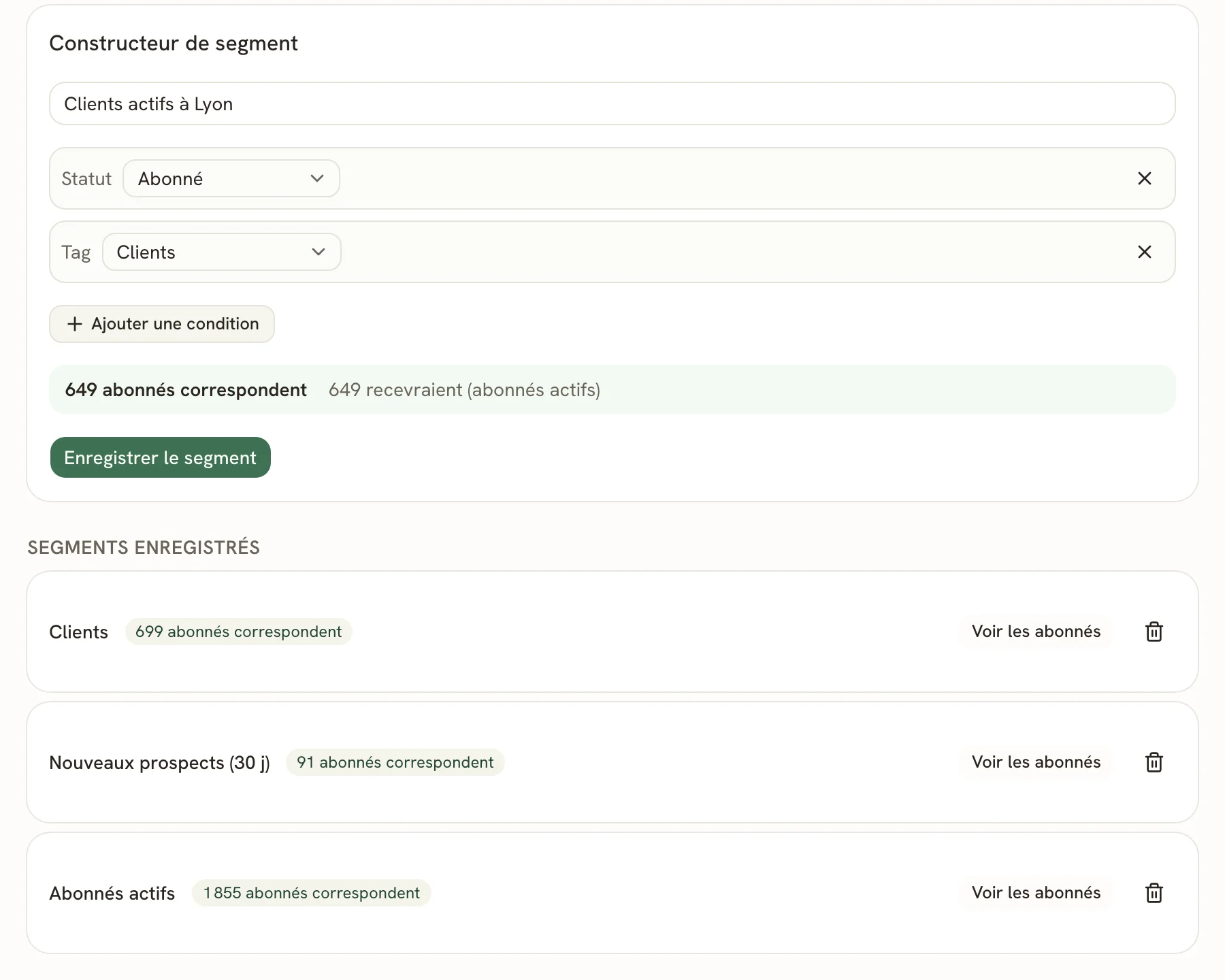 La page Segments